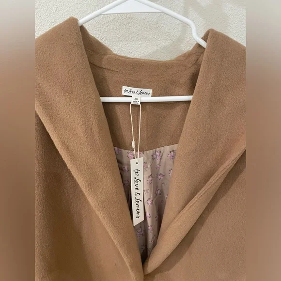 NWT For Love And Lemons Sadie Fleece Coat Long Tan Brown Fall - Picture 12 of 16